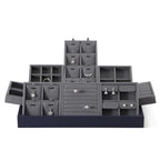 Dark Blue Jewelry Display Tray Ring Necklace Earring Bangle Organizer Multifunctional Storage Case for Jewelry Showcase (Small 4 Grids Earrings Tray) - color: 05-Earring Tray