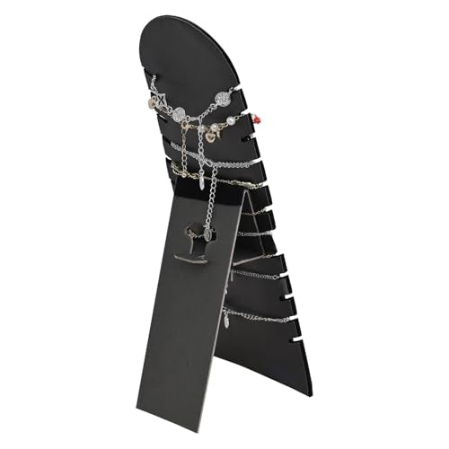 MOOCA 2 Pcs Set Bracelet Necklace Chain Display Pad with 12 Slots, Jewelry Organizer Display with Easel Stand for Chains, 4.5W x 4.9D x 12.2H in, Black Velvet - color: Black,12 Slots