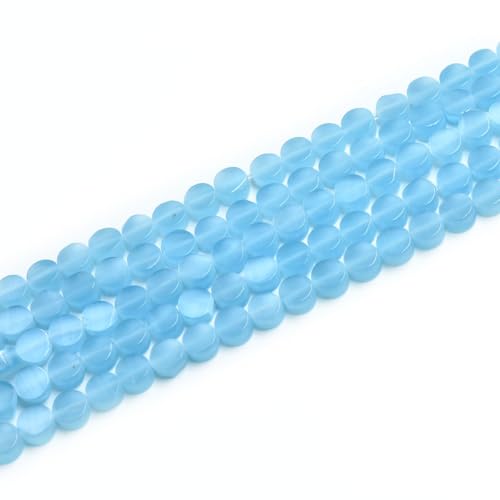 79pcs 5mm Sky Blue Cat's Eye Coin Stone Loose Gemstone Beads Semi-Precious Craft Supplies for DIY Jewelry Making - color: Coin5mm Sky Blue
