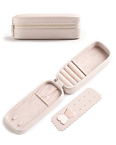 BONNY DODO Small Travel Jewelry Organizers Box for women with PU Leather Portable Mini Jewelry Case with compartments for Necklace Rings Earrings,Luxury Giftable boxes. (Pearl White, S) - color: Pearl White, size: S