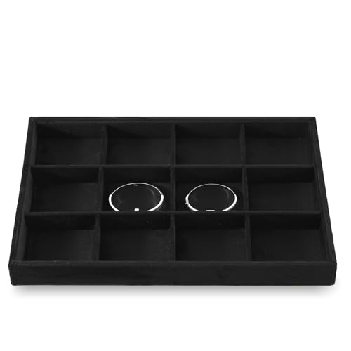 Jewelry Organizer For Drawer, Velvet Jewelry Trays,Premium Watch Tray,Luxury Bracelet Storage,Black Stackers Jewelry Organizer - color: Black, size: 12 Grid Tray