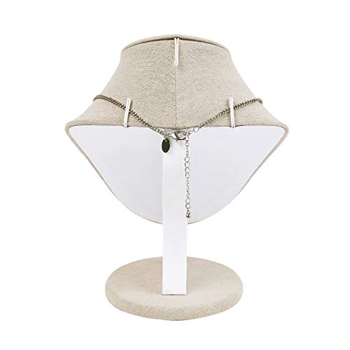 MOOCA Linen Covered Wood Jewelry Display Necklace Chain Jewelry Bust Stand, Necklace Display Mannequin Bust, 8 7/8" in Height, Tan Linen - color: Tan Linen