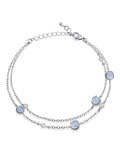 Rhinestone Birthstone Blue Bracelet for Women, Adjustable Silver Plated Chain Bracelet with Lobster Clasp and Extension, Dainty March Birthstone Link Bracelet Gift for Birthday or Anniversary Christmas Jewelry