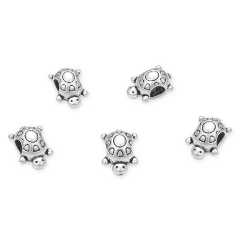 20pcs Turtle Symbol of Longivity Large Hole Animal Loose Beads (4.5mm Hole) Antique Silver Metal Spacer for DIY Craft Jewelry Making MEC-A7 - size: Turtle