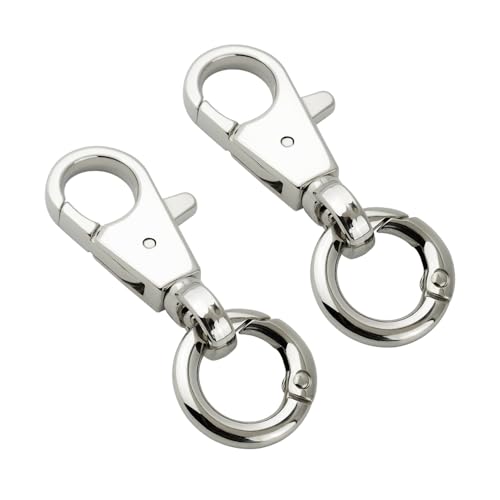 2pcs Double Opening Snap Hooks Heavy Duty Metal Push Gate Swivel Lobster Clasp Keychain Clip Purse Making Accessories (Silver) - color: Silver