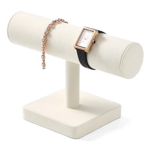 Oirlv Microfiber T-bar Bracelet Watch Organizer Display Stand Professional Jewelry Bracelet Display for Selling (Creamy-white,Microfiber) - color: Creamy-white