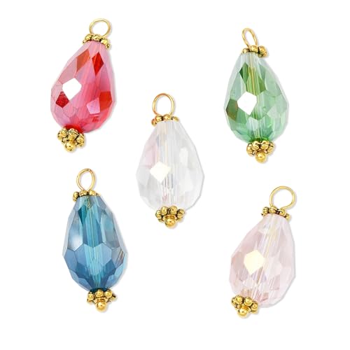 Ipotkitt 100 Pcs Colorful Glass Water Drop Charms Faceted Crystal Teardrop Bead Charms Drop Shaped Dangle Charms for DIY Earrings Necklace Jewelry Making - color: 100pcs-Big Drop Charms-20~21mm