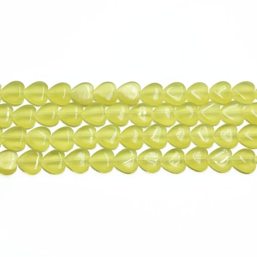 40pcs 10mm Yellow Cat's Eye Heart Stone Loose Gemstone Beads Semi-Precious Craft Supplies for DIY Jewelry Making - color: Heart10mm Yellow