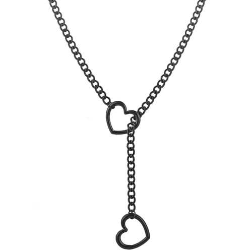 sroyte Heart Slip Chain Necklaces for Women,Stainless Steel O-Ring Adjustable Lariat Y-Necklace,Punk Gothic Cuban Collar Choker Necklace for women - color: Black Heart, size: 25"