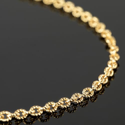 YOUBEIYEE 4 Meters 18K Gold Plated Chains for Jewelry Making Embossed Rolo Chain Light Gold Plated Brass Jewelry Chains with Jump Rings and Lobster Clasps - color: Embossed Rolo