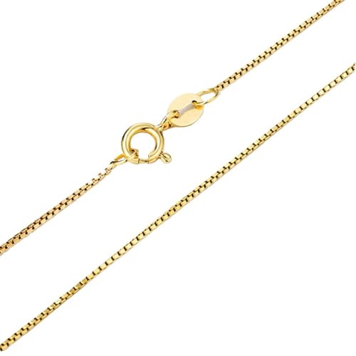 14K Yellow Gold Box Chain Necklace for Women and Men, Genuine Gold (0.6mm、1mm - Lengths from 16 to 30 Inches) - size: 20inch, style: 1mm