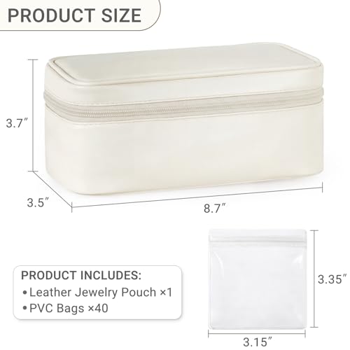 Mkono Travel Jewelry Case, Leather Travel Jewelry Organizer with 40 PVC Bags for Necklaces, Earrings, Rings, Bracelets Jewelry Box Storage Ideal for Trips & Gifts
