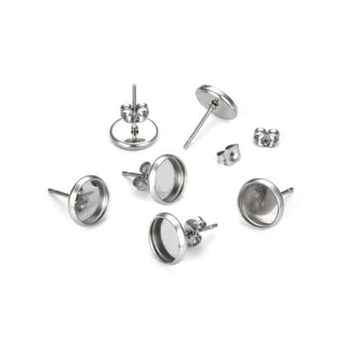 100pcs Adabele 304 Grade Surgical Stainless Steel Hypoallergenic Earring Post Bezel Cup Tray Blank Setting 100 Earnut Backs for 6mm Cabochon Resin DIY Earrings Jewelry Making SJF7-6 - size: 6mm (0.24 inch)