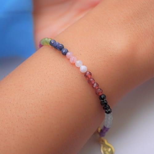 Faceted Bracelet for Women, Certified 925 Sterling Silver with 18K Gold Vermeil Healing Crystal Bracelets for Women - Crystals and Healing Stone Bracelet Women Jewelry for Gift - color: Multi