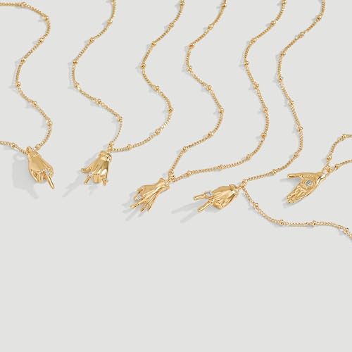 Fettero Dainty Gold Necklace for Women - 14K Gold Plated Hand Pendant Neckalces Gifts for Friends Hand Sign Language Trendy Charm Gesture Necklace Jewelry Gift - style: OK