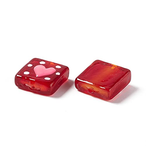 DanLingJewelry 10Pcs Handmade Lampwork Glass Beads Red Square Glass Spacer Beads Sweet Heart Beads for DIY Jewelry Making - color: 10pcs - Red
