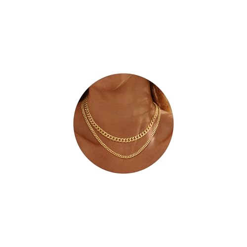 Moodear Gold Necklace for Women Dainty Chunky 14K Gold Plated/Sliver Plated Chain Necklace Cuban Link Paperclip Chain Choker Toggle Clasp Layered Necklace for Women Trendy Fashion Gift - style: Layered Cuban Chain link