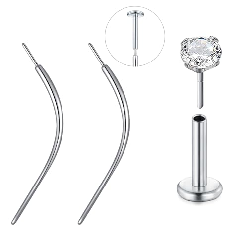 QWALIT Piercing Taper Threadless Insertion Tool - Titanium Labret Pin 16g, 18g, 20g - color: C1 - Titanium Curved 20g/18g