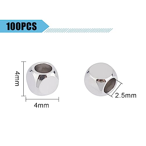 UNICRAFTALE 100pcs 4mm Stainless Steel Spacer Beads - Square, Smooth, Finding for DIY Bracelet, Necklace, Jewelry Making - color: Stainless Steel Color
