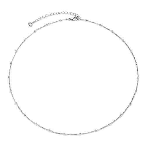 MEVECCO Dainty Gold Chain Choker Necklace 14K Gold Plated Handmade Boho Cute Tiny Beaded Link Choker Necklace Delicate Simple Minimalist Choker Necklace for Women - style: Silver Satellite Bead
