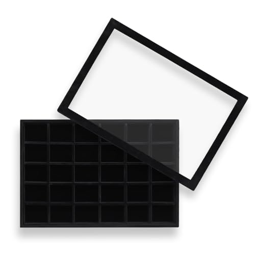 Wudygirl Jewelry Organizer Set of 2 Stackable Jewelry Tray Velvet Earring Holder Organizer 30 Grid Earring Storage with Lid Ring Holder Drawer Inserts Divider Storage for Women (Black) - color: Black, size: 1 Pcs+Lid