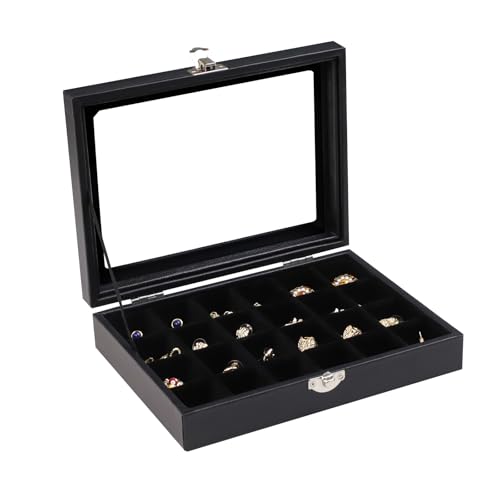 Wudygirl Jewelry Organizer Small Jewelry Box Jewelry Tray with Lid Velvet Earring Organizer Jewelry Earrings Holder Ring Display Storage Ring Box for Women 24 Grid (Black) - style: Black 24 Grid