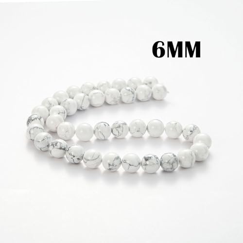 100Pcs Natural Stone Beads 6mm White Howlite Round Gemstone Loose Beads with Elastic Bracelet String for Bracelets Necklace Jewelry Making - color: White Howlite, size: 6mm