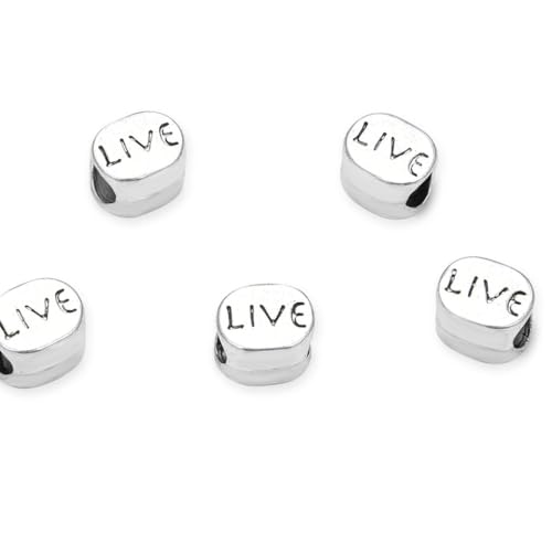 40pcs Live Love Beads Large Hole Loose Beads (4.5mm Hole) Antique Silver Metal Spacer for DIY Craft Jewelry Making MEC-C13 - size: Live Love Bead
