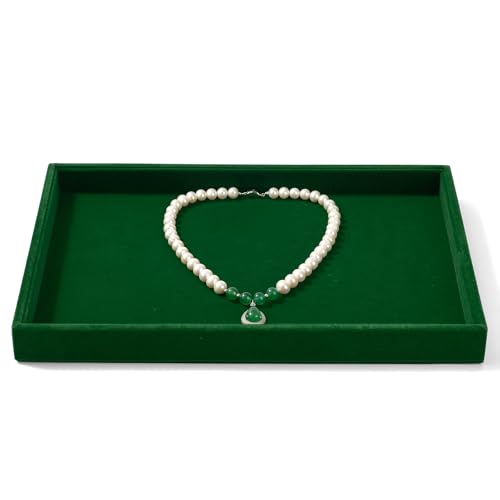 Green Velvet Jewelry Trays Stackable Jewelry Drawer Organizer Tray for Necklace Bracelets Rings Storage Display - size: 1 Grid