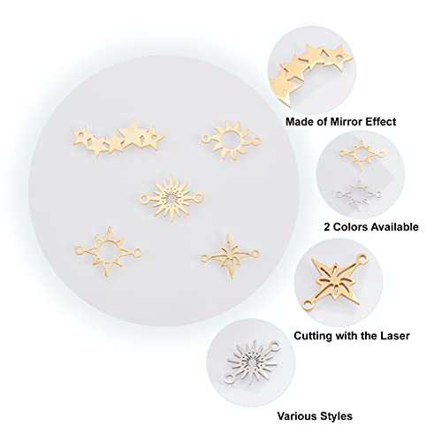 DICOSMETIC 20Pcs 5 Styles Star Link Charms Stainless Steel Link Pendnats Golden Hollow Sun Link Connector with Double Loops for DIY Jewelry Making, Hole: 1.4~1.8mm