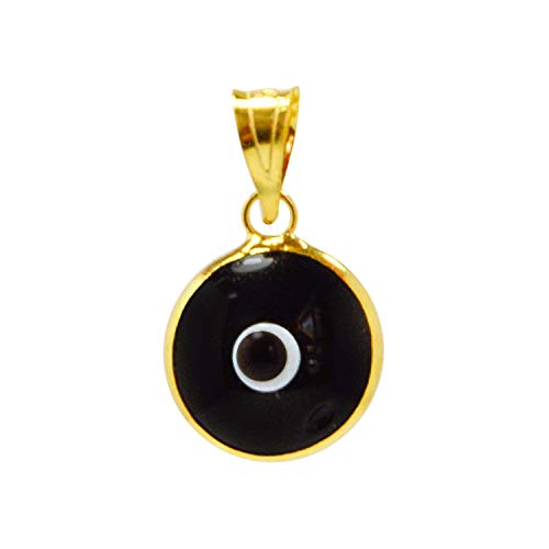 MIZZE Made for Luck Gold Plated 925 Sterling Silver 10 MM Round Glass Evil Eye Charm Pendant - 7 Colors to Choose from - color: Black