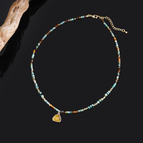 Plumiss Boho Handmade Natural Jasper Stone Beaded Crystal Mixed Strand Short Necklace for Women Girl - color: Tiger Eye Charm