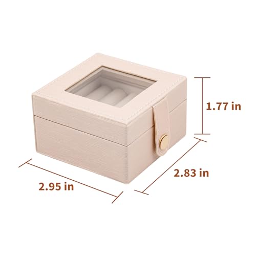 Small Leather Jewelry Box with Glass Top Mini Ring Display Case with 8 Slots for Selling Gift for Girls and Women (Pearl White) - color: PearlWhite