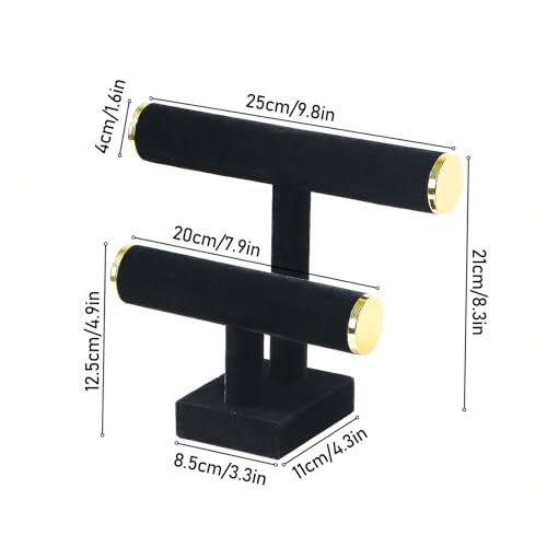 Coward 2 Tier Bracelet Holder Stand, Necklace Bangle Bracelet Watch Display Rack, Jewelry Hairband Scrunchie Organizer Storage Tower for Women (Black Velvet) - color: Black