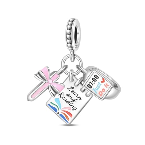 Cross Charms For Bracelets, Sterling Silver Butterfly Charms For Pandora Bracelets, Dangle Pendants & Bead Charm For DIY Jewelry - color: Learn And Reading