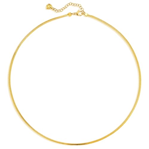 Dremmy Studios Dainty Gold Choker Necklace for Women 14K Gold Plated Coin Disc Figaro Layered Beaded Flat Mariner Sideways Cross Wishbone Link Clavicle Necklaces - style: 1.9mm Snake Chain