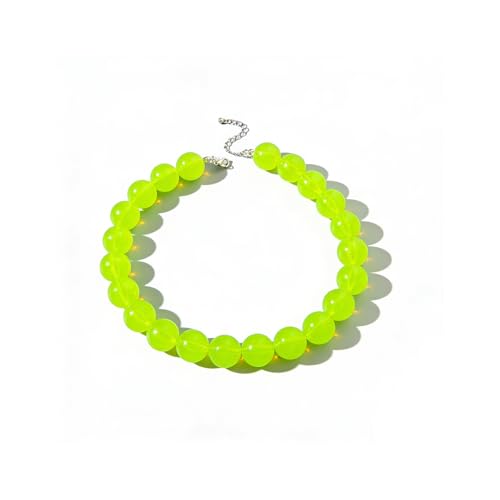 Chunky Acrylic Resin Beaded Necklace for Women Colorful Large Round Choker Adjustable Stack Acrylic Beads Necklace Resin Summer Party Jewelry - style: Green