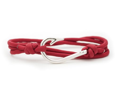 CRAFTMEMORE Fish Hook Pendant Bracelet - Made with 550 Military Paracord, Adjustable Bracelet & Anklet - color: Red