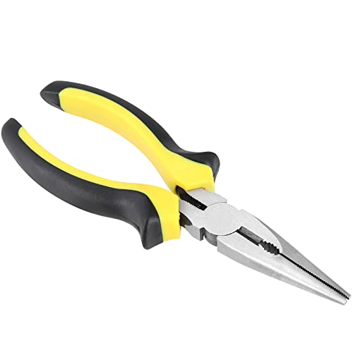 MUKCHAP 6 Pack 6 Inch Needle Nose Pliers, Spring Loaded Long Nose Pliers with Wire Cutter, Plastic Handle Needle Nose Pliers with Strippers for Cutter and Bending Wire, Black Yellow