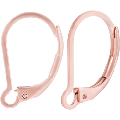 Beebeecraft 1 Box 50Pcs French Earring Hooks 304 Stainless Steel Rose Gold Hypoallergenic Dangle Leverback Earring Findings 16.5x10mm for Earrings DIY Jewelry Making - color: 16x10mm Rose Gold