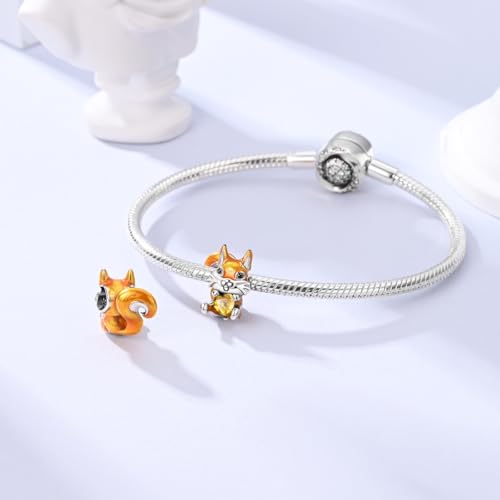 LAZA 925 Sterling Silver Charm for Bracelet Necklace Dangle Love Mom Butterfly Party Charm Beads Pendants DIY Jewelry for Women - color: Lovely Cute Squirrel
