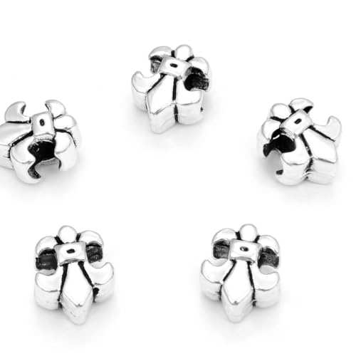 40pcs Fleur De Lis Iris Lily Large Hole Loose Beads (4.5mm Hole) Antique Silver Metal Spacer for DIY Craft Jewelry Making MEC-D6 - size: Fleur De Lis Iris Lily (Style 2)