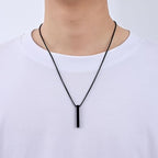 Fiusem Pendant Necklace for Men, Silver Tone/14k Gold Plated/Black Mens Pendant Necklaces with 2.5 mm Box Chain, Stainless Steel Bar Chain, 18-28 Inches - color: black, size: 20 Inches, style: Pierced Rectangle