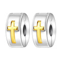 925 Silver Charms Pendants For Pandora Bracelet Golden charms Bead Safety Chain Clip set Heart Flower Animal Beads Family, Mom, Friend, Daughter, Birthday, Jewelry Gift - style: F-Cross Clip*2