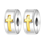 925 Silver Charms Pendants For Pandora Bracelet Golden charms Bead Safety Chain Clip set Heart Flower Animal Beads Family, Mom, Friend, Daughter, Birthday, Jewelry Gift - style: F-Cross Clip*2