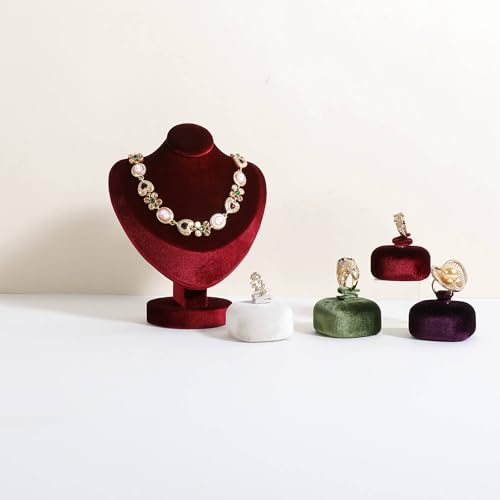 Velvet Necklace display stand for Selling, Jewelry Bust Mannequin for Show, Small Necklace Holder Stand【Red】 - color: Red