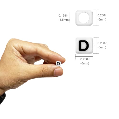 600PCS 6x6mm Square Acrylic Letter Beads D for Friendship Bracelets Jewelry Making, White Acrylic Cube Base with Black Alphabet Beads for DIY Crafts Bracelets Necklaces Key Chains Phone Lanyard - color: Letter D(Black on White)