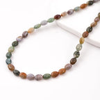 6×8mm Natural Indian Agate Gemstone Loose Beads Flat Oval Healing Crystal Loose Stone Beads for Jewelry Necklace Bracelet Earring Craft - color: Indian Agate