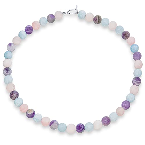 Simple Classic Hand Knotted Created Semi Precious Gemstone Round Ball 10MM Bead Strand Choker Collarbone Necklace Western Jewelry For Women Toggle Clasp 15 17 19 Inch - color: Multi Gemstones