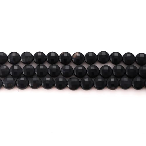6mm Faceted Natural Black Agate Stone Beads Coin Disc Gemstone Spacer Beads for Jewelry Making DIY Bracelet Necklace - color: Black Agate